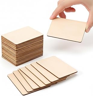 100 Pcs Unfinished Wood Pieces Blank Wood Squares Round Corner for Painting Writing Carving Letter Scrabble DIY (2.08” x 1.37” Rectangle)