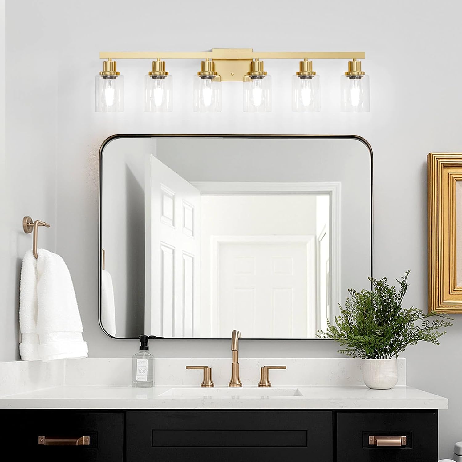 6 Light Gold Bathroom Vanity Light,Bathroom Light Fixtures, 38" Modern Brushed Gold Vanity Lighting Fixtures for Bathroom Over Mirror, Gold Sconces Wall Lighting for Bedroom