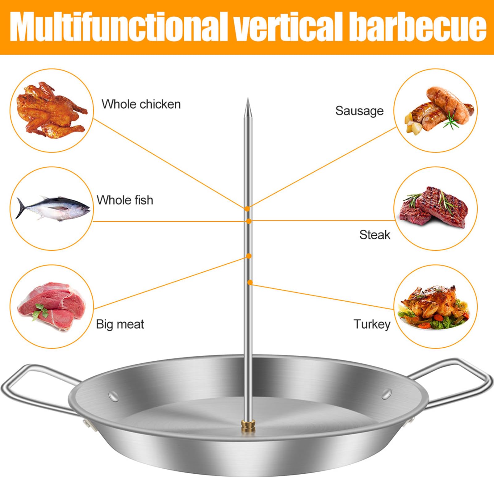 Spiedino Verticale Per Carne, In Acciaio Inox, Con 3 Punte Di