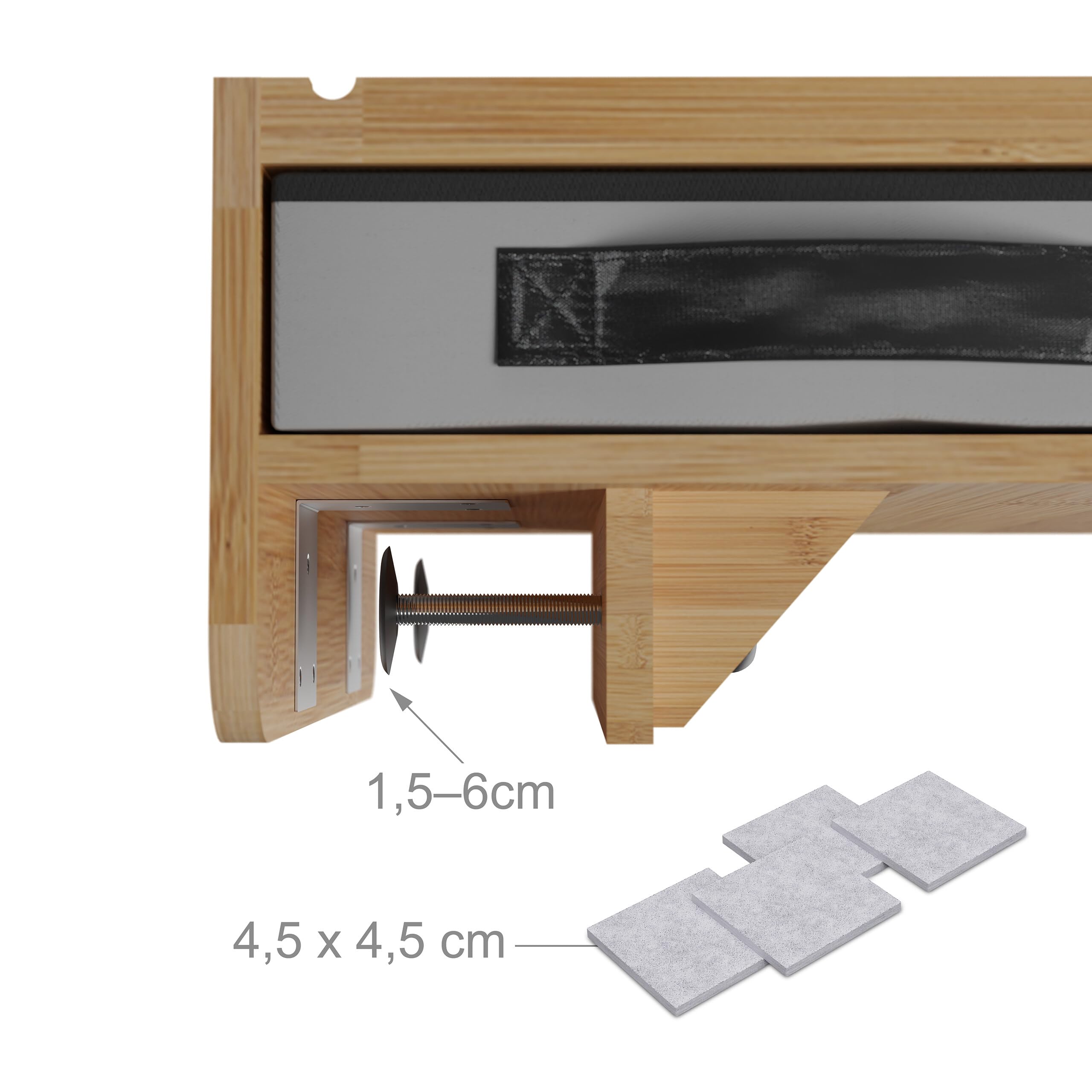 Relaxdays Table de Chevet à Clipser, Lot de 2, Bambou, H x l x P : 14 x 37 x 26,5 cm, tiroir, Tablette de lit, Nature