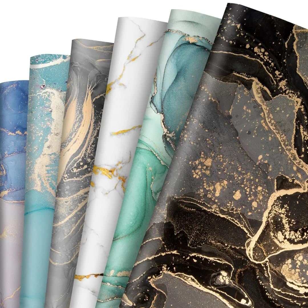 VRB DecTM 10 Pcs Gift Wrapping Paper Sheet/Floral Paper For Boxes/Gift Papers Sheets/Gift Wrapper (10 Sheets Marble DesignWith Gift Cards), Multicolour