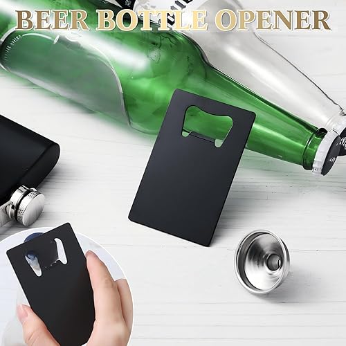 Miniatura 5 de Juego de 8 frascos de acero inoxidable de 8 onzas con 8 vasos de chupito, 8 embudos, 8 abrebotellas de tarjetas de crédito, caja de propuesta de