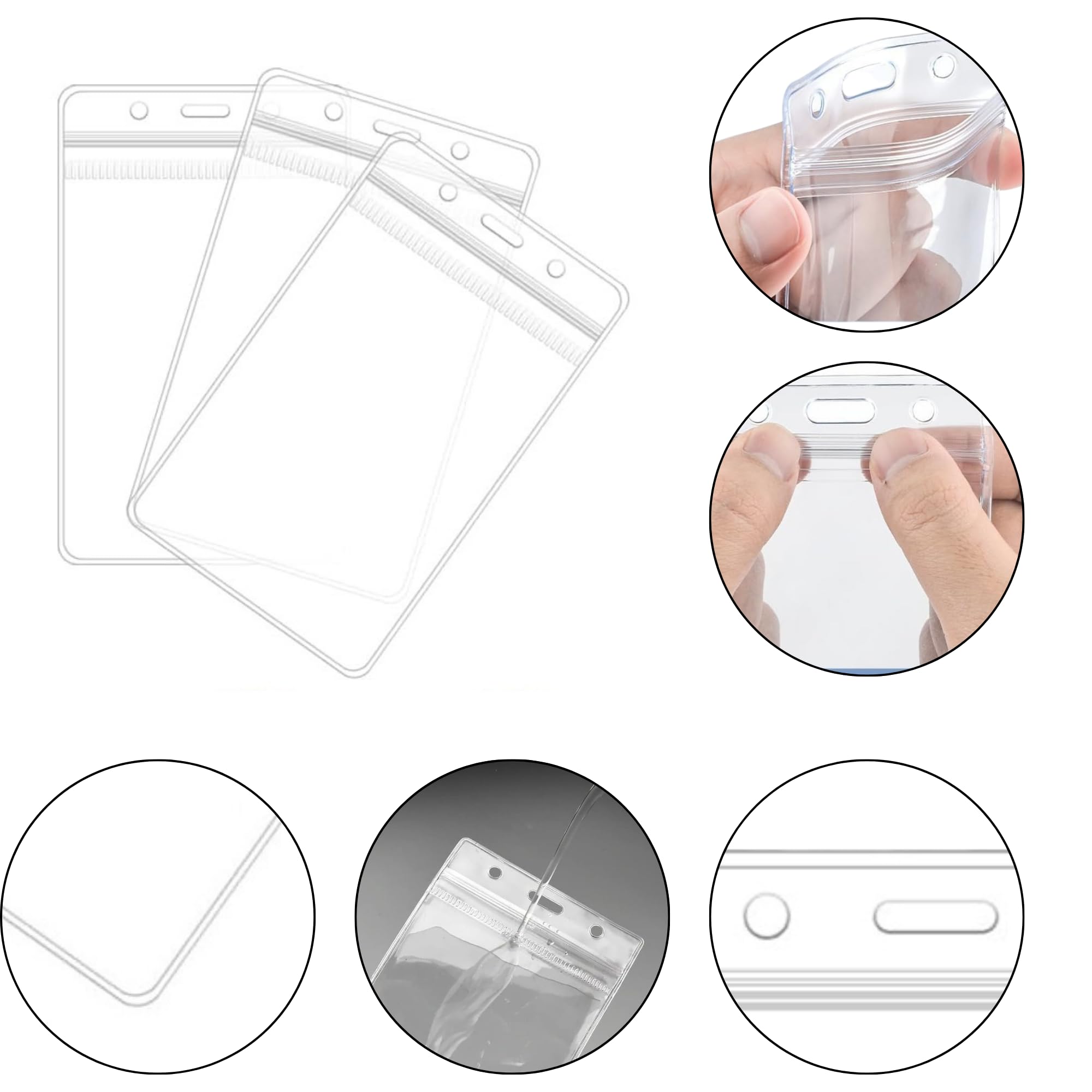 Porte-Badge Souple Transparent à Zip Format Vertical [Lot 100] pour badge visiteur/carte d’accès/cantine/transport Phonillico®
