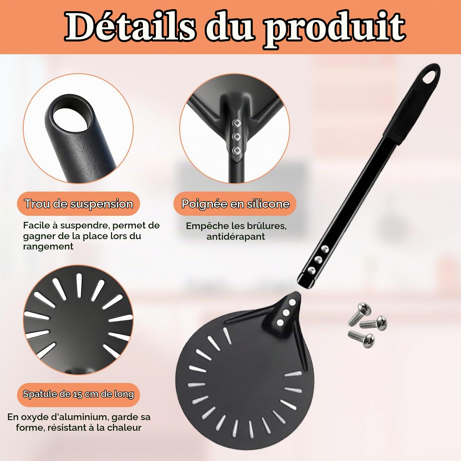 Lot de 2 pelles à pizza perforées en aluminium