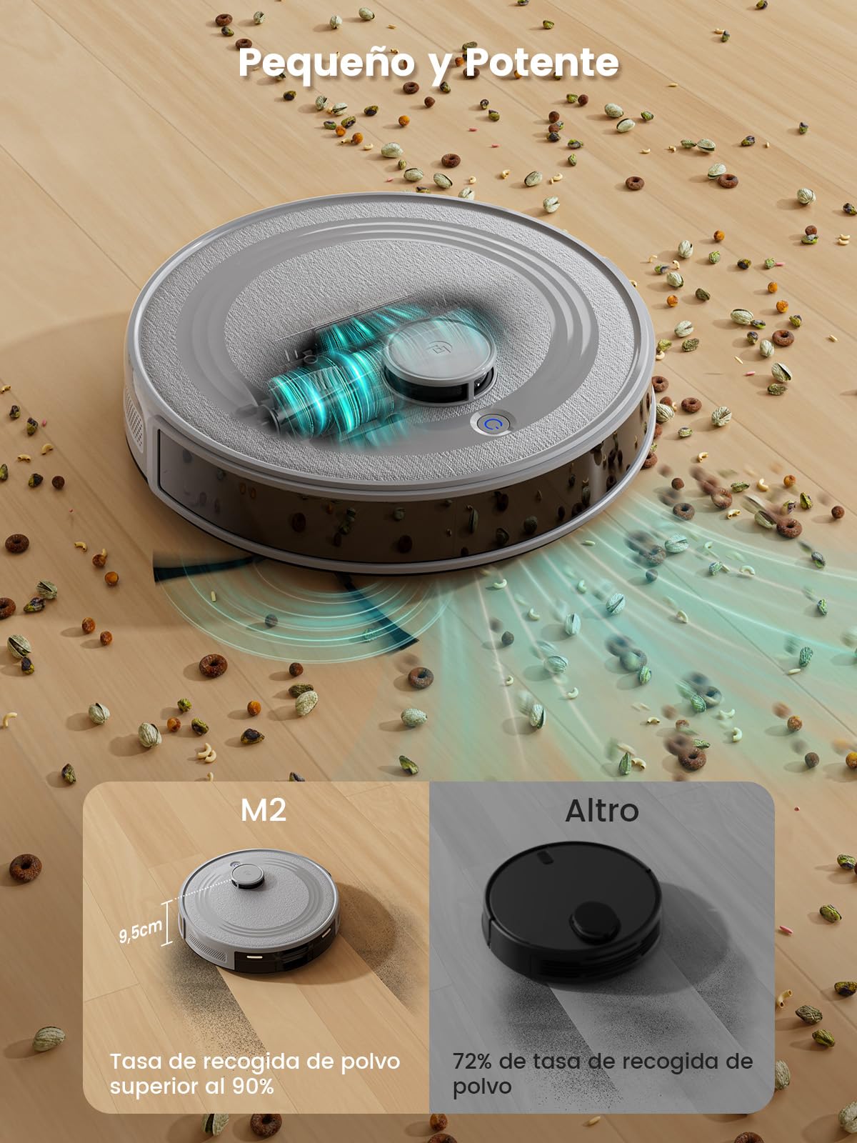 Lefant M2 Robot Aspirador y Fregasuelos 2 en 1, 160min Automático, 6000Pa, Navegación Láser, Evitación PSD, Limpieza Personalizada, Ideal para Limpiar Pelo de Mascotas y Suelos Duros, Gris - 4