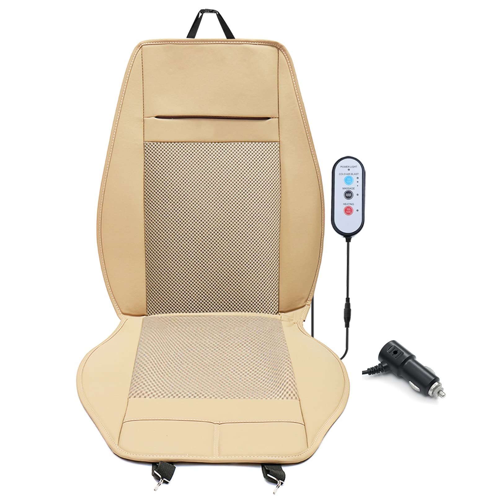 Photo 1 of Fochutech Faux Leather Car Seat with Heat Front Seat Cushion Cover Ventilated Breathable Mesh Cooling Car Seat Cover for Summer 1 PCS(Beige)