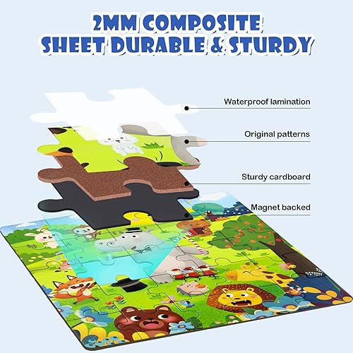 Miniatura 3 de Rompecabezas magnéticos para niños de 3 a 5 años, 3 en 1 con diseño de animales del mundo para niños pequeños, libro de rompecabezas magnéticos,