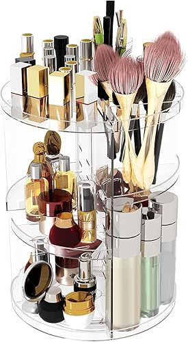 C&AHOME Organizador de maquillaje giratorio de 360, estante organizador de almacenamiento de cosméticos ajustable, estante de exhibición de