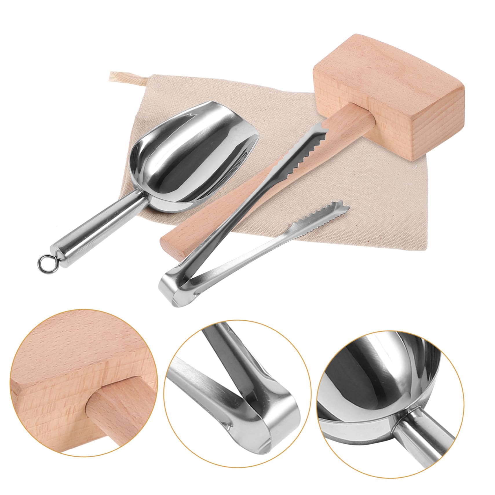 PRETYZOOM 1set Premium Crushed Ice Bags Mallet and Scoop Lightweight Canvas Ice Packs for Home Kitchen for Candy Nuts and More