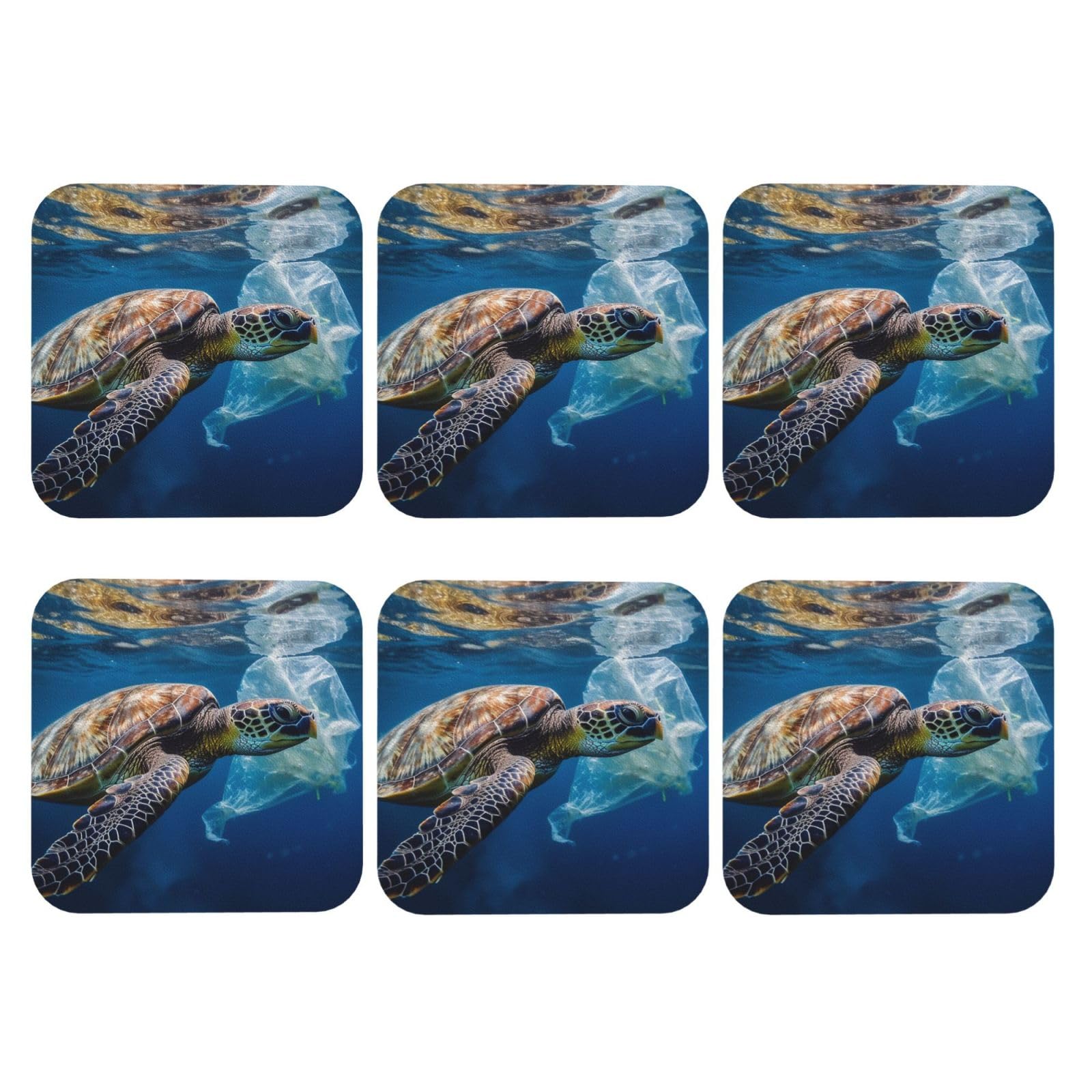 6pcs Leather Coasters for Drinks, Sea Turtle and Plastic Drink Coasters for Tabletop Protection, 4" Cup Coasters for Coffee Table Decor, Non-Slip Drinking Cup Mat for Hot Or Cold Drink
