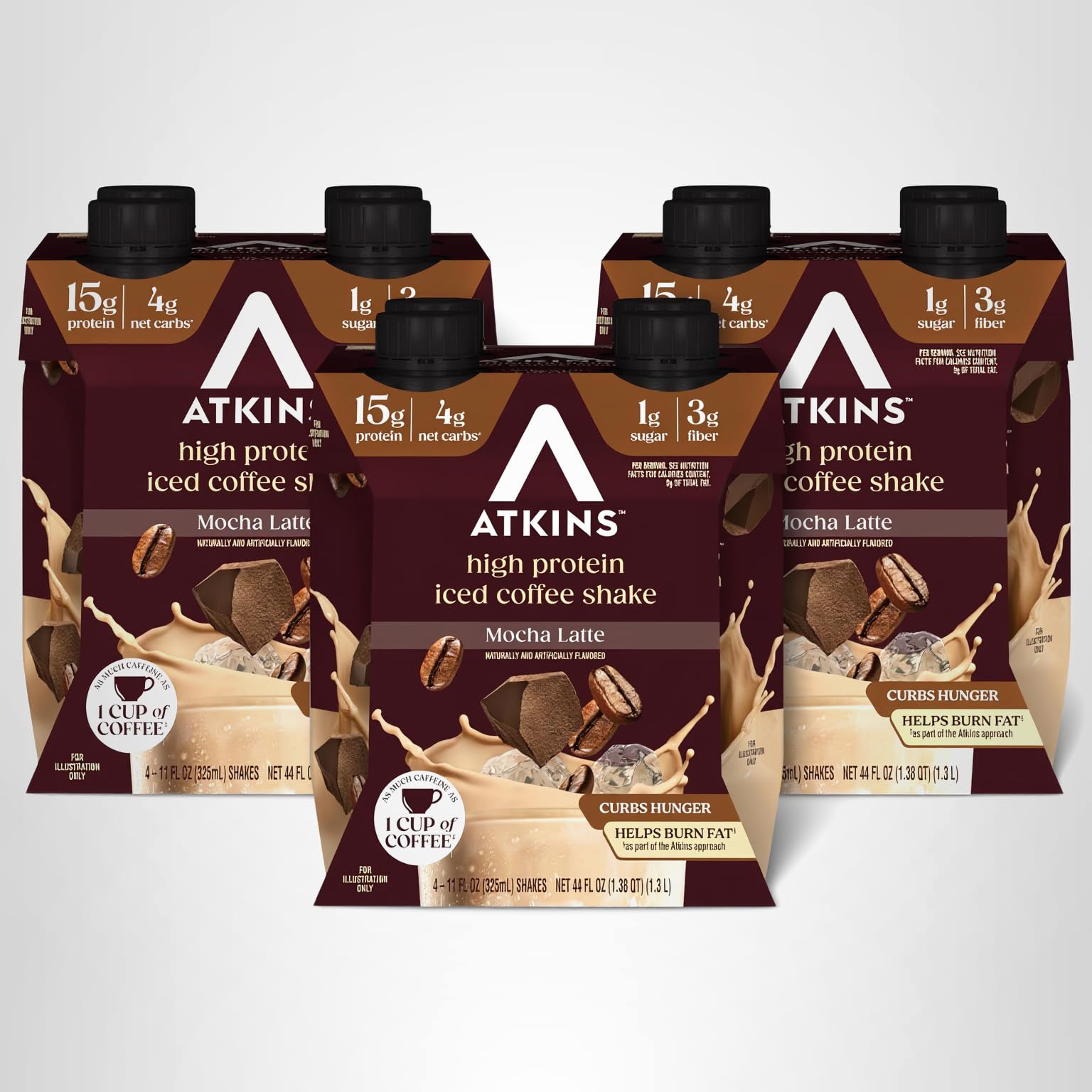 Amazon.com: Atkins Mocha Latte Iced Coffee Flavored Protein Shake, High  Protein, Low Glycemic, Low Carb and Low Sugar Shakes, Keto-Friendly, 12  Pack : Health & Household