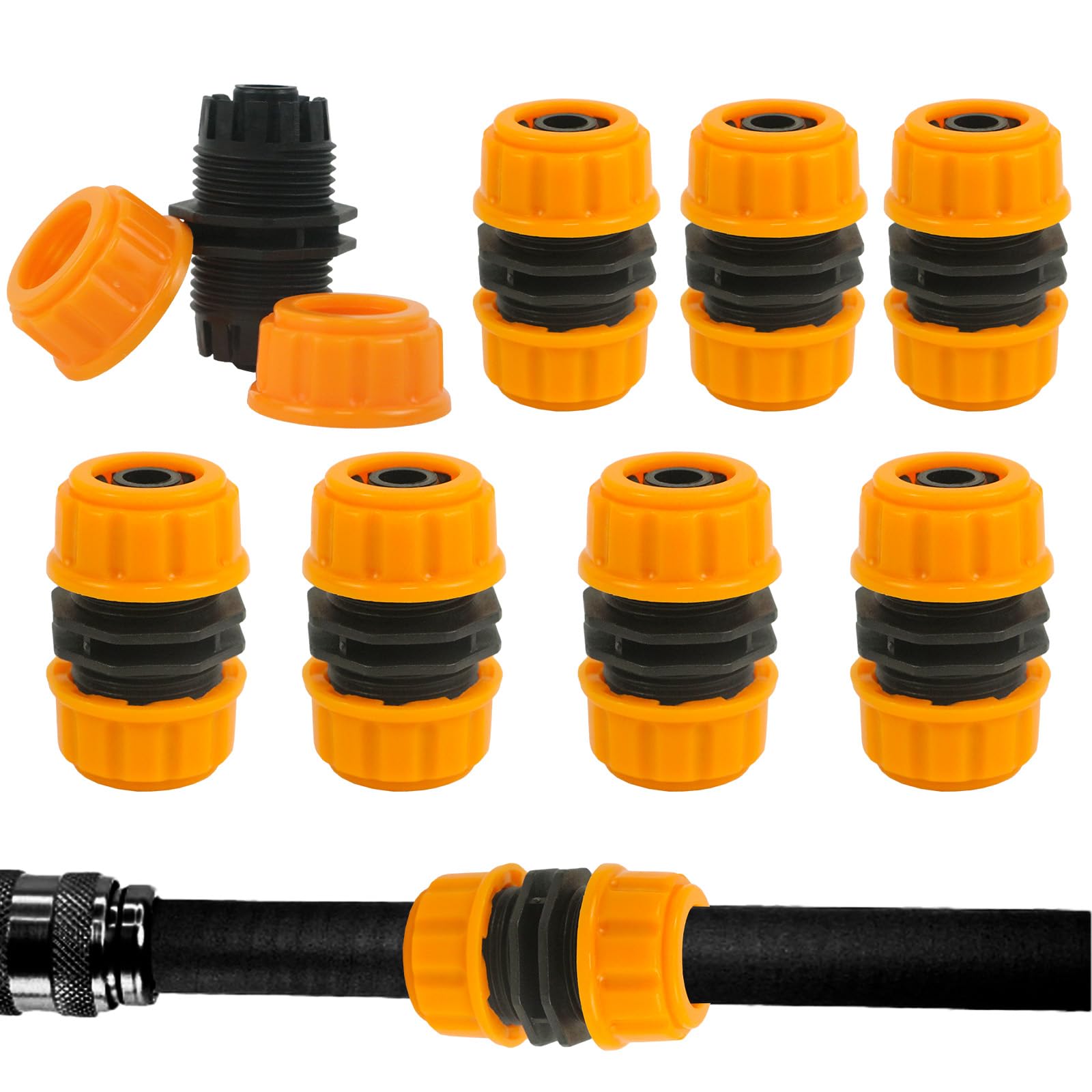 8Pcs Hose Repair Connector, 1/2'' Repair Connector Extender Garden Hose Pipe Joiner Extension for Garden Hose Quick Re-Pair Connection Home Outdoor (Yellow)