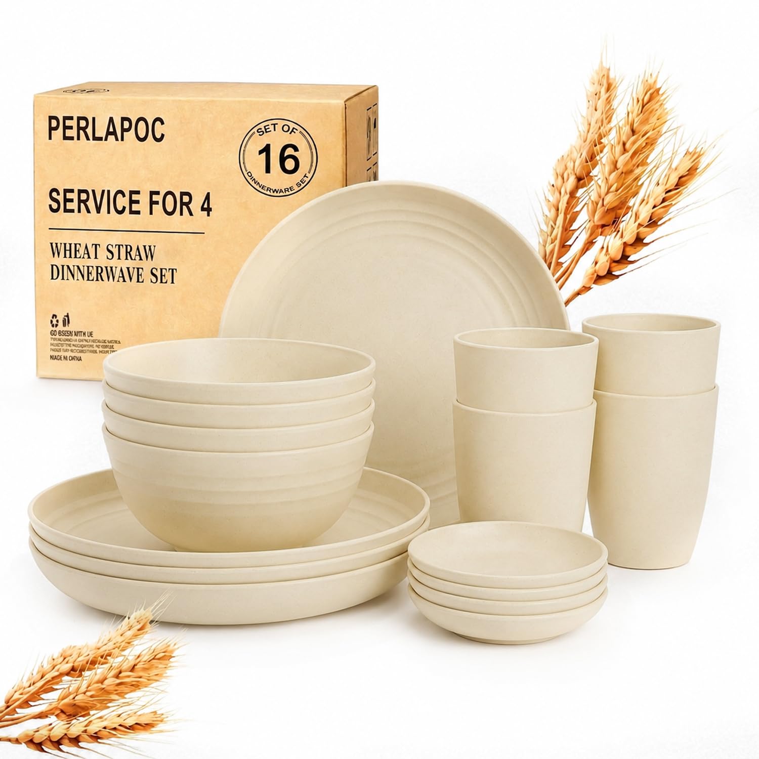 16 PCS Camping Dishes Set for 4, Unbreakable Plates and Bowls Set