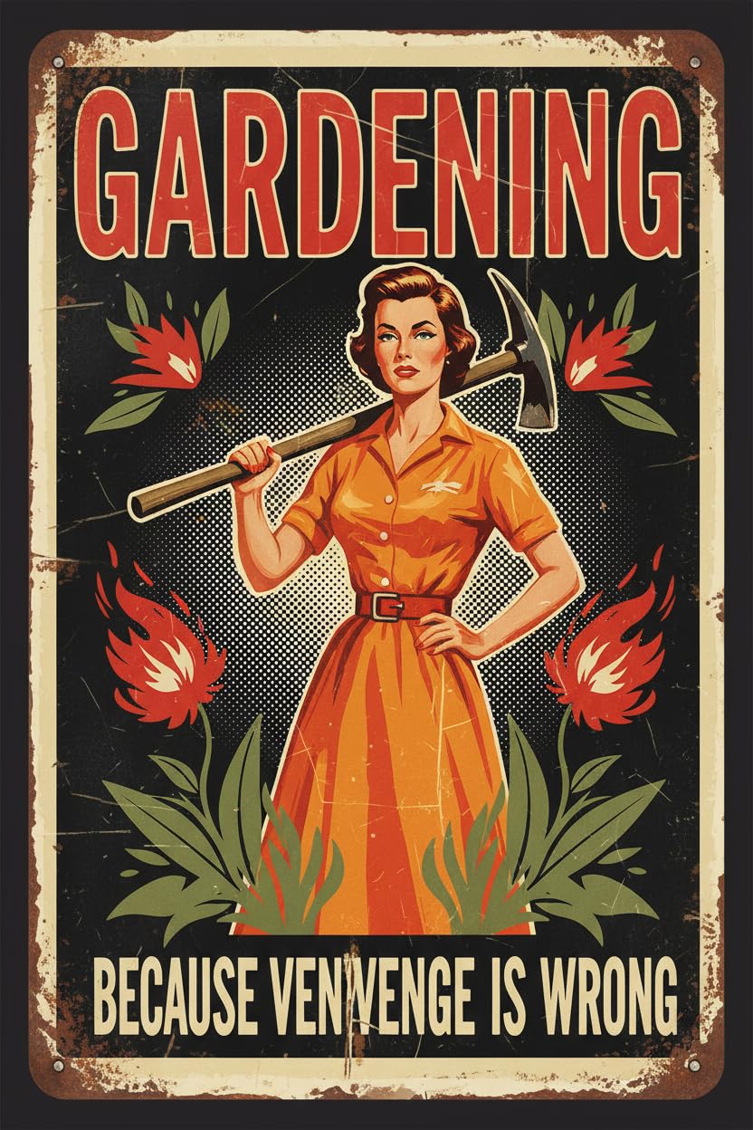 Gardening Because Murder Is Wrong Tin Sign, 12x8 Inch