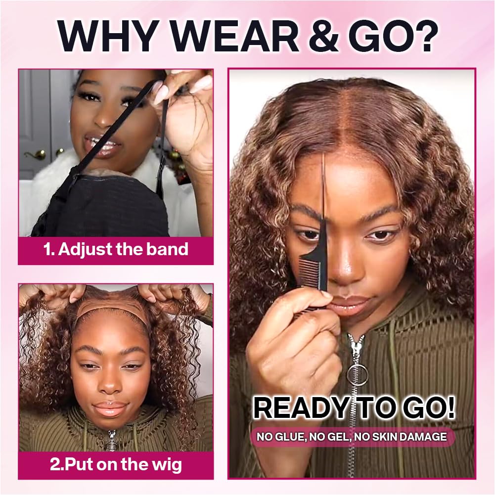 Ailwelia Human Hair Deep Wave Glueless Bob Wig with 5x5 HD Lace