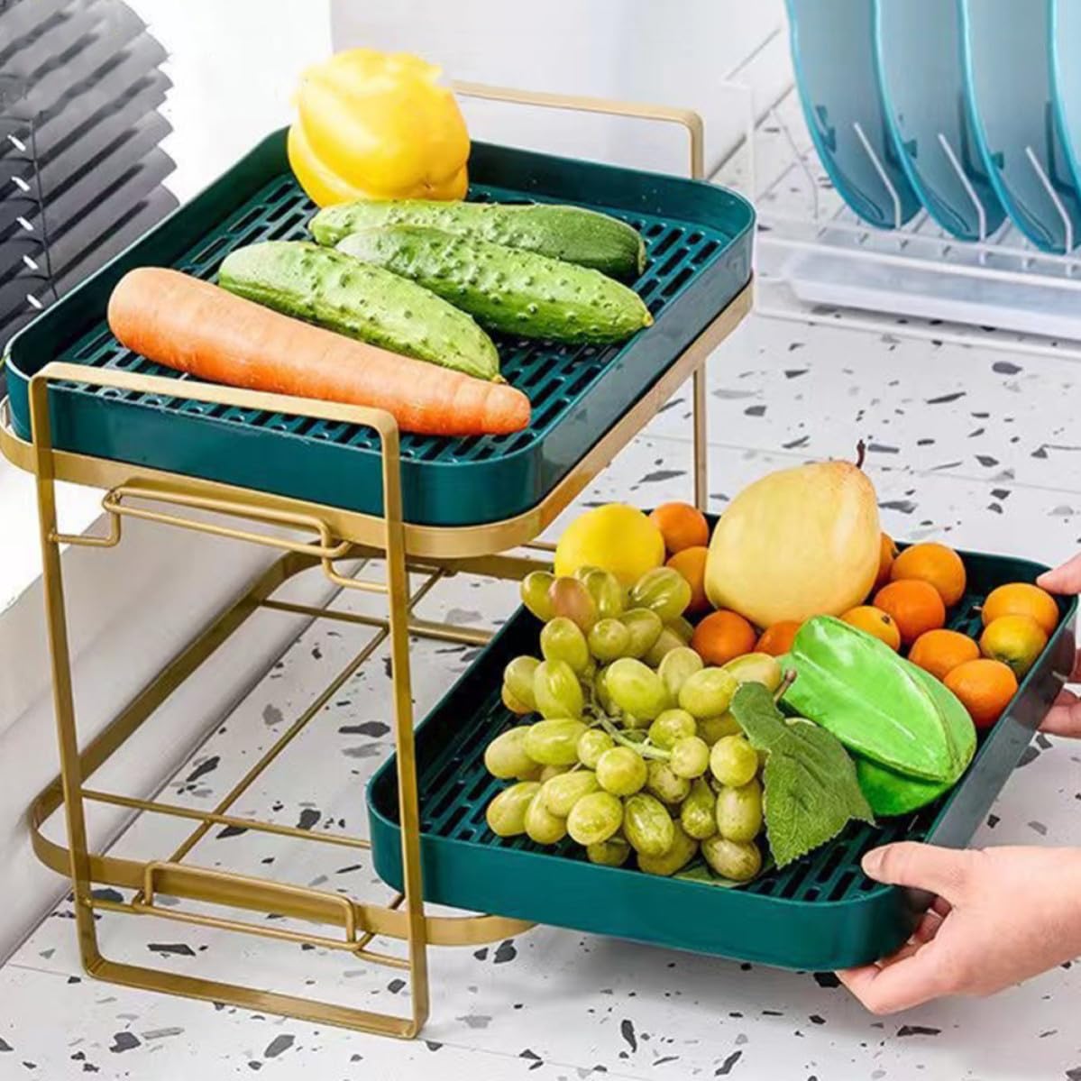 Porte-gobelets Empilables à 2 Niveaux en Acier au Carbone Vert