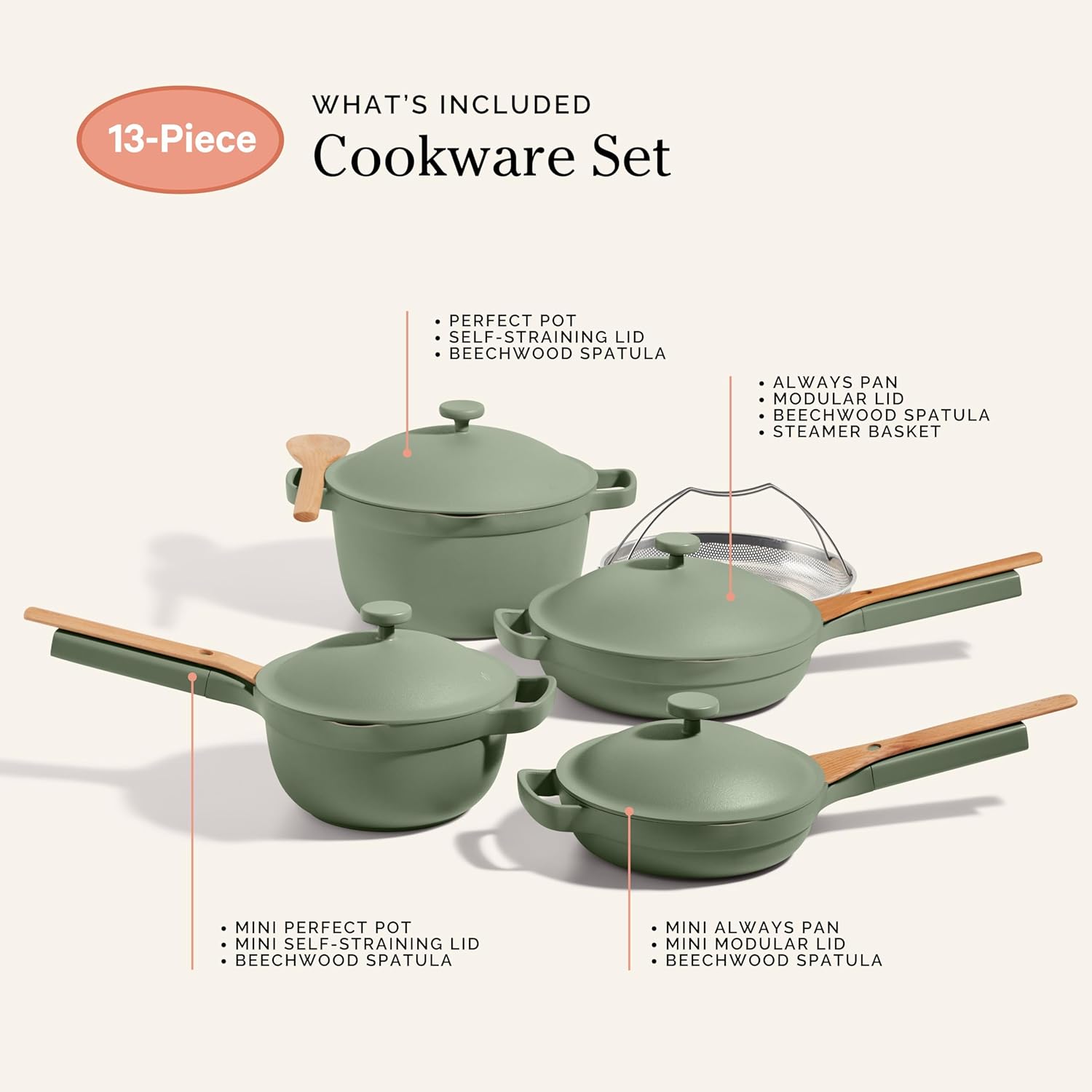 Our Place Cookware Set - 13-Piece Kit Including the Always Pan, Perfect Pot and Spatulas | Multifunctional, Toxin-Free Nonstick | Heat Safe up to 450°F | Oven, Stove, Induction Compatible | Sage - Image 7