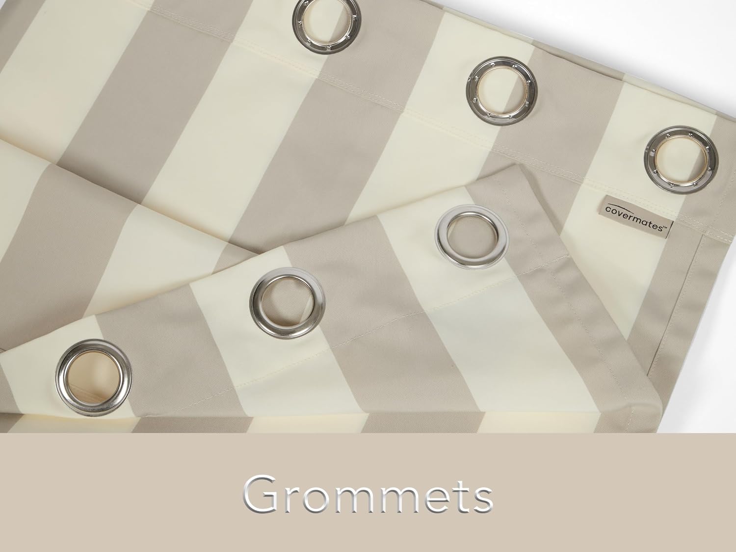 Covermates Grommet Top and Bottom Curtain - Weather Resistant, Grommets, Washable Fabric, LuxeGuard Collection, Sand Stripe