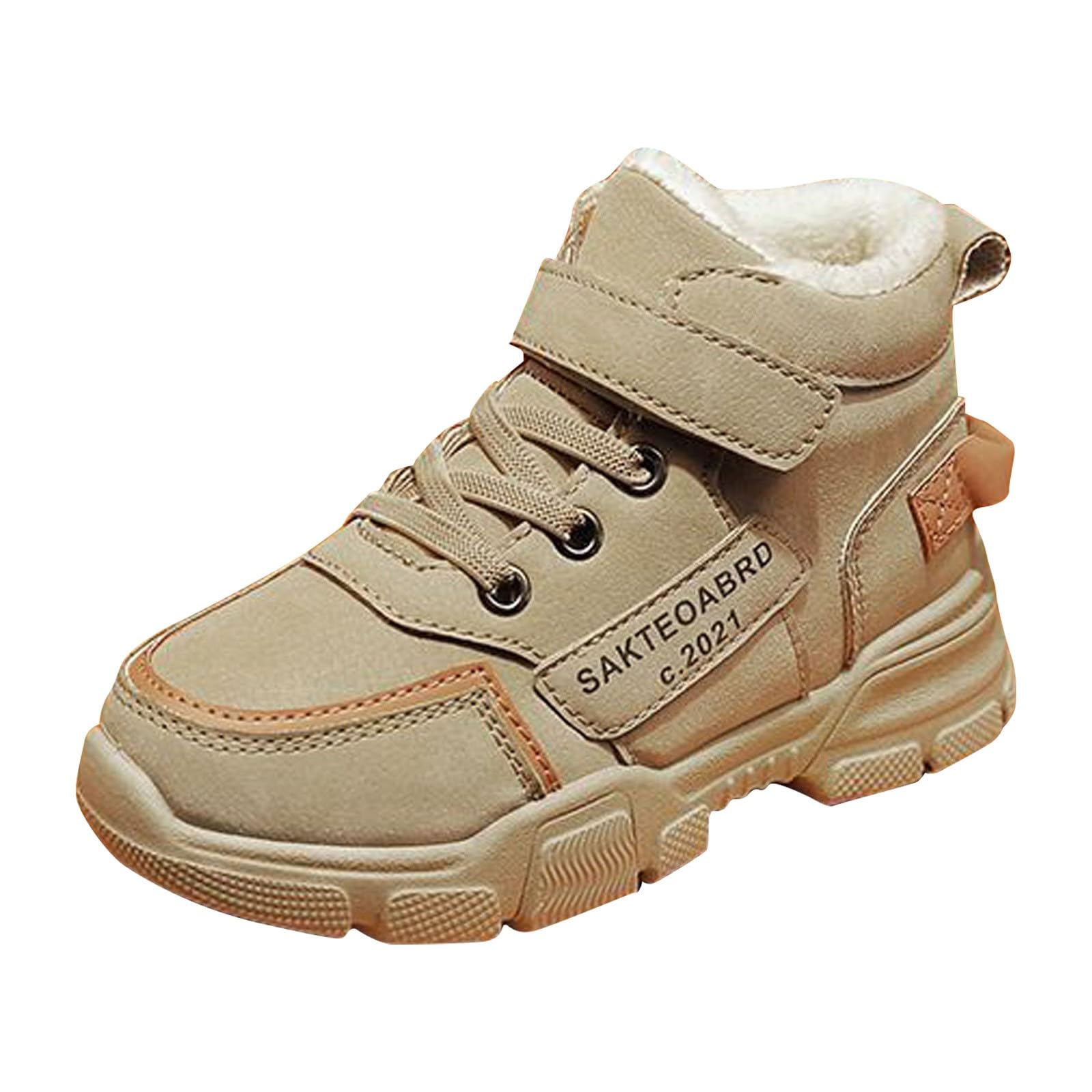 Botas niños fácil Poner Botas de Nieve de Invierno para niños, cálidas y Casuales, de Gamuza, de Color, cómodas y Antideslizantes (Beige, 36 Big Kids)