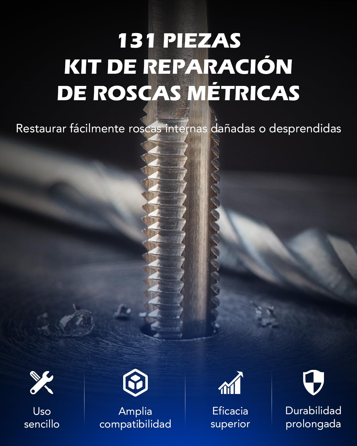 Orion Motor Tech 131 PCS Kits de Reparación de Roscas M5 M6 M8 M10 M12 Herramientas de Instalación para Reparar Agujeros de Tornillos Kit Helicoli para Automóvil