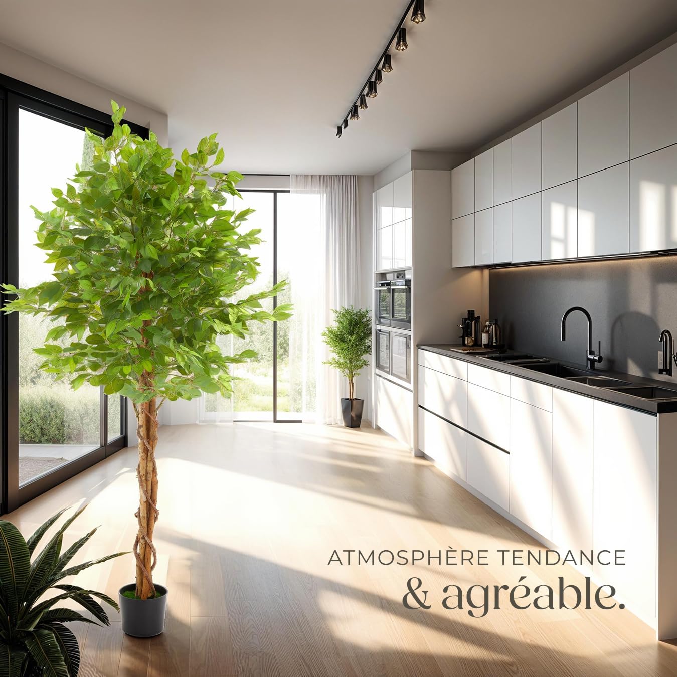 tectake® Plante Artificielle Ficus Artificiel 180cm Fausse Plante Interieur Arbre Vert Arbre Artificiel Décoration Maison idéal pour Décoration Salon Chambre Cuisine Dressing Chambre Enfant Bureau