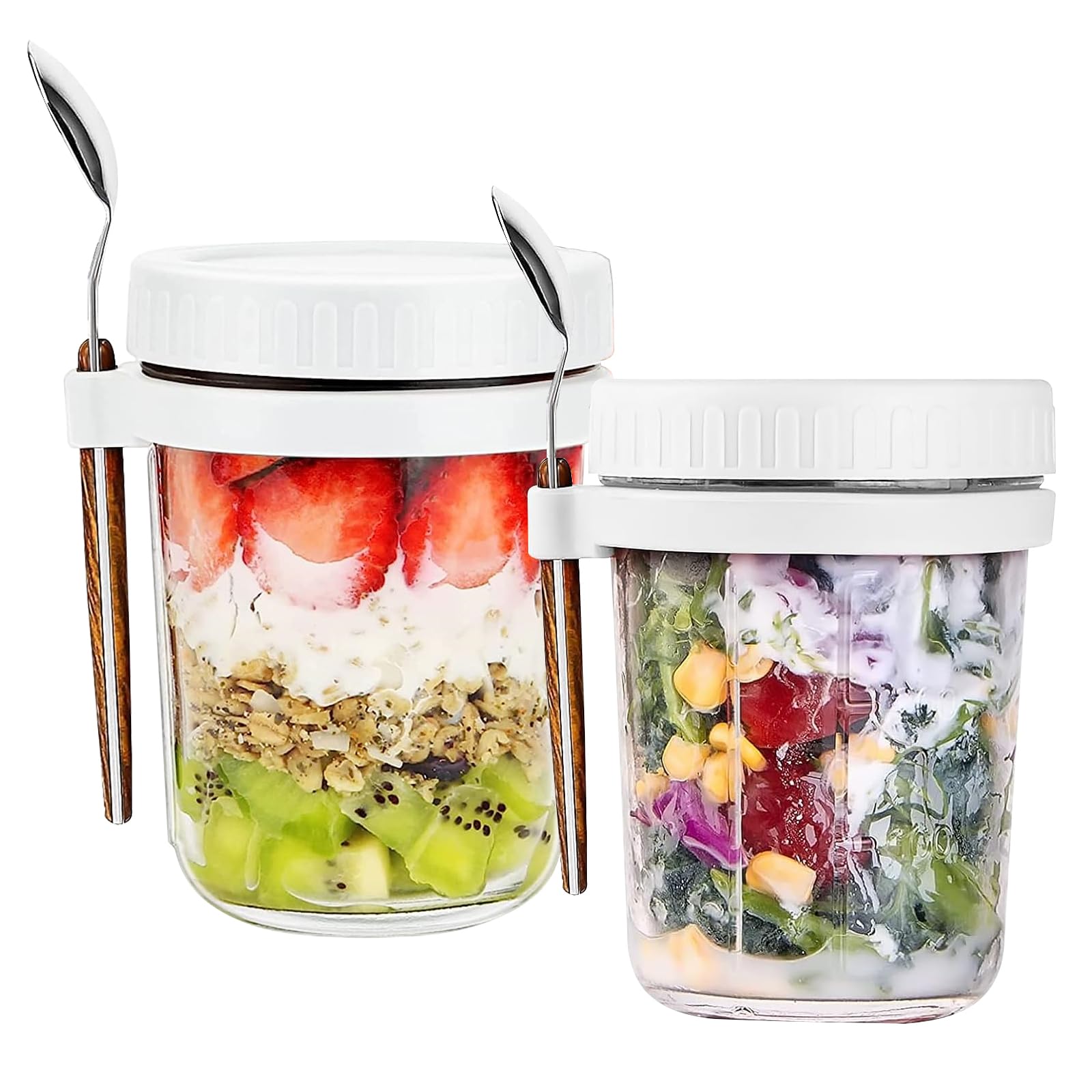 Bocguy Overnight havermoutglazen, set van 2 stuks, 400 ml, glazen mueslibeker om mee te nemen, met lepel en deksel, yoghurtbeker om mee te nemen, voor muesli, yoghurt, pap, melk, vruchten, wit Bocguy Overnight havermoutglazen, set van 2 stuks, 400 ml, glazen mueslibeker om mee te nemen, met lepel en deksel, yoghurtbeker om mee te nemen, voor muesli, yoghurt, pap, melk, vruchten, wit