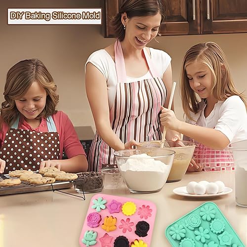 Miniatura 6 de Paquete de 3 moldes de flores de silicona con margaritas y chocolate, moldes florales de girasol, tulipán, margarita, dulces, moldes para hornear,