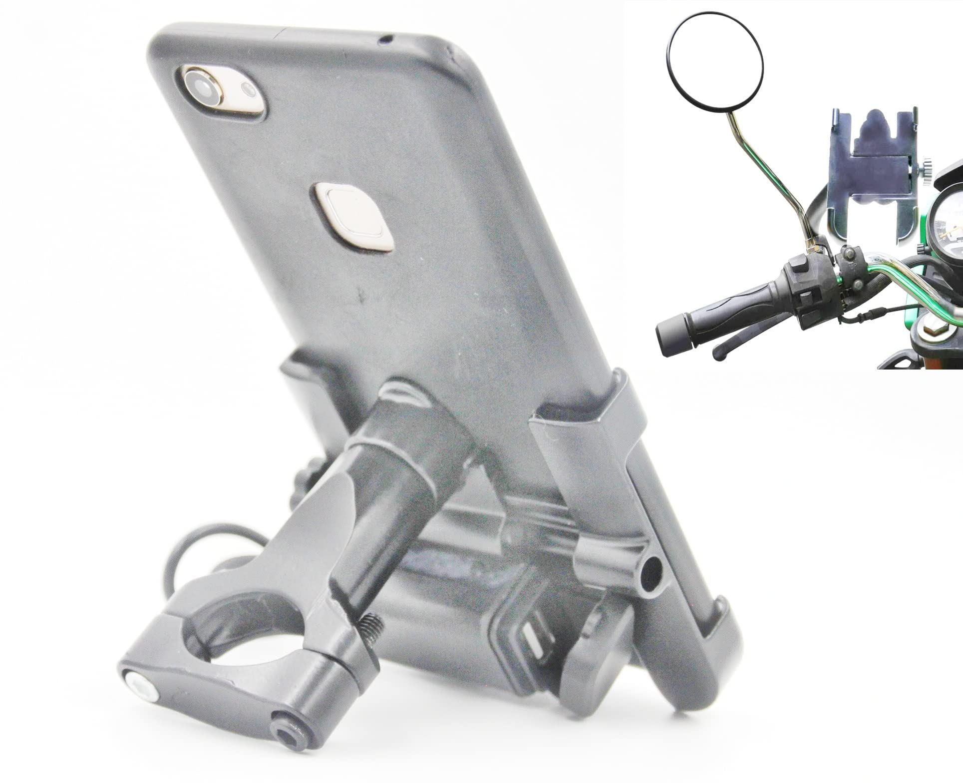 Mobile Phone Holder With USB Charger Waterproof Easy Adjustable 360 Degrees Rotate Rear View Mirror Metal Cradle Solid Stand Suitable For Bikes And Scooter (Pack Of One)-image-20