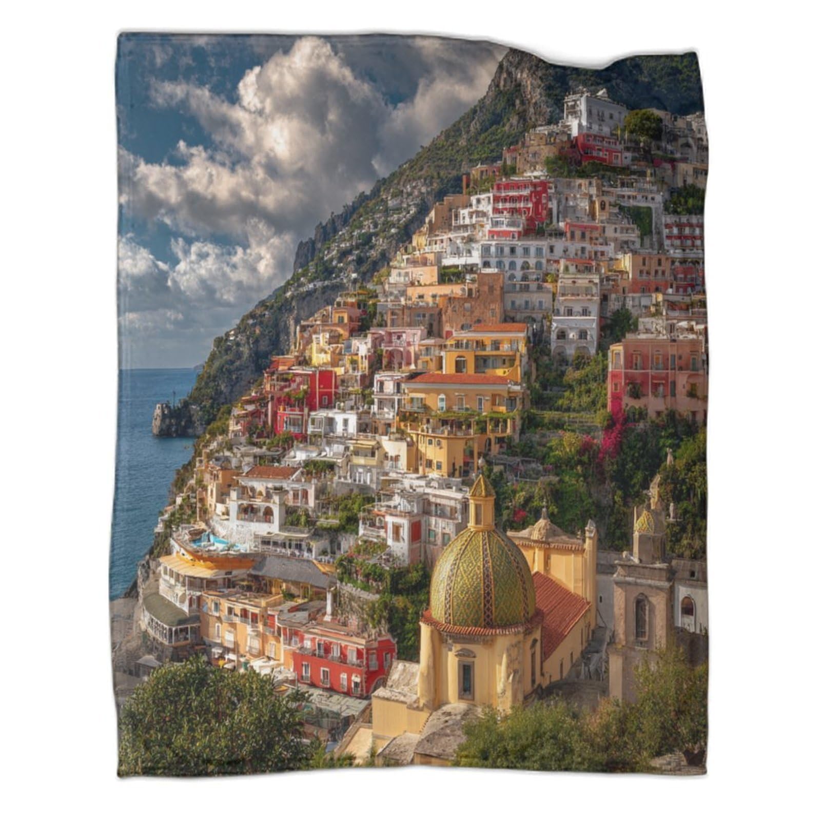 kaiyun Colorful Houses on The Amalfi Coast Bedding Blanket Printed Fluffy Soft Comfortable Suitable for Sofa Bed 40x50inch(100x130cm)