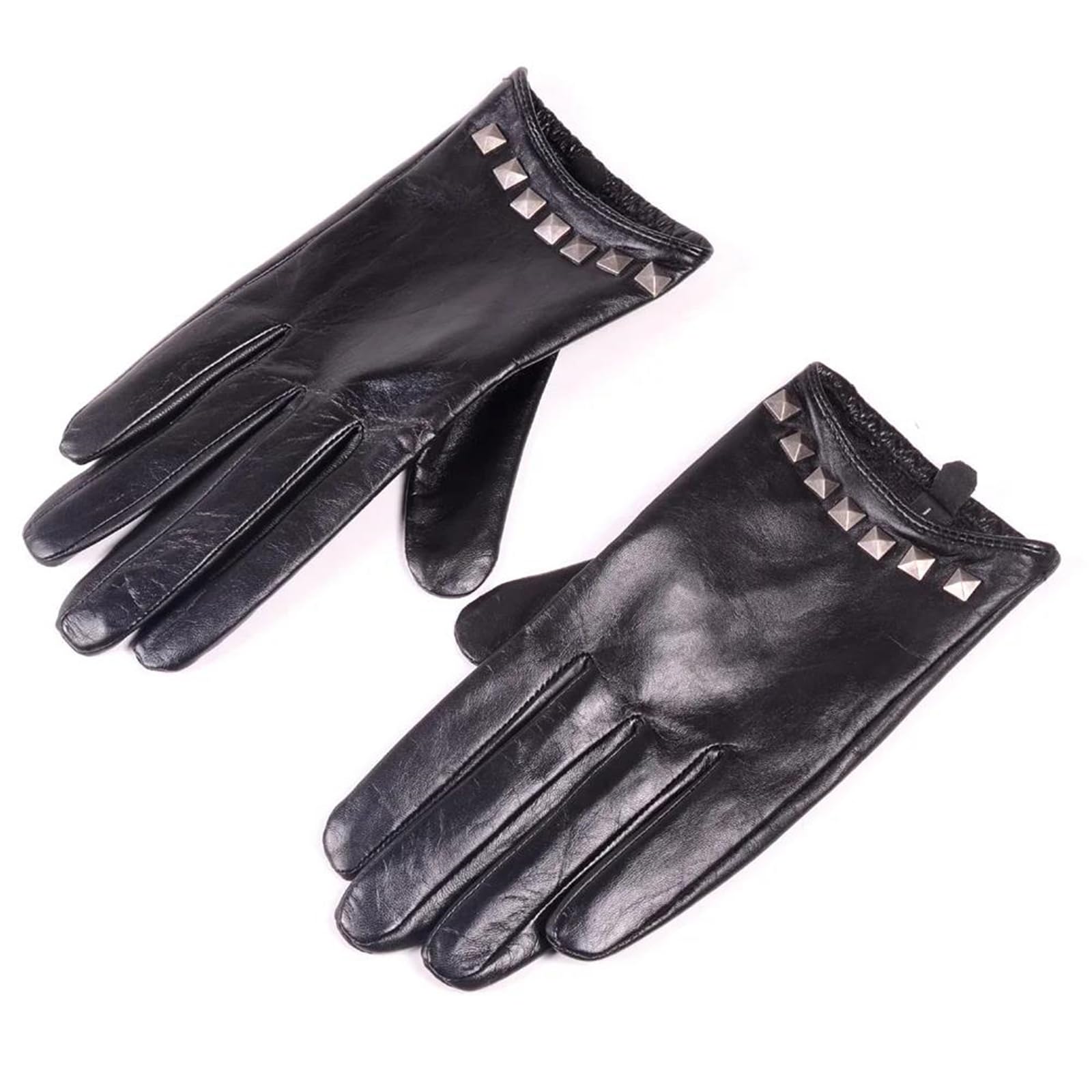 Guantes de piel de cabra auténtica para mujer, punk, remache corto, para montar en motocicleta, conducir, formal