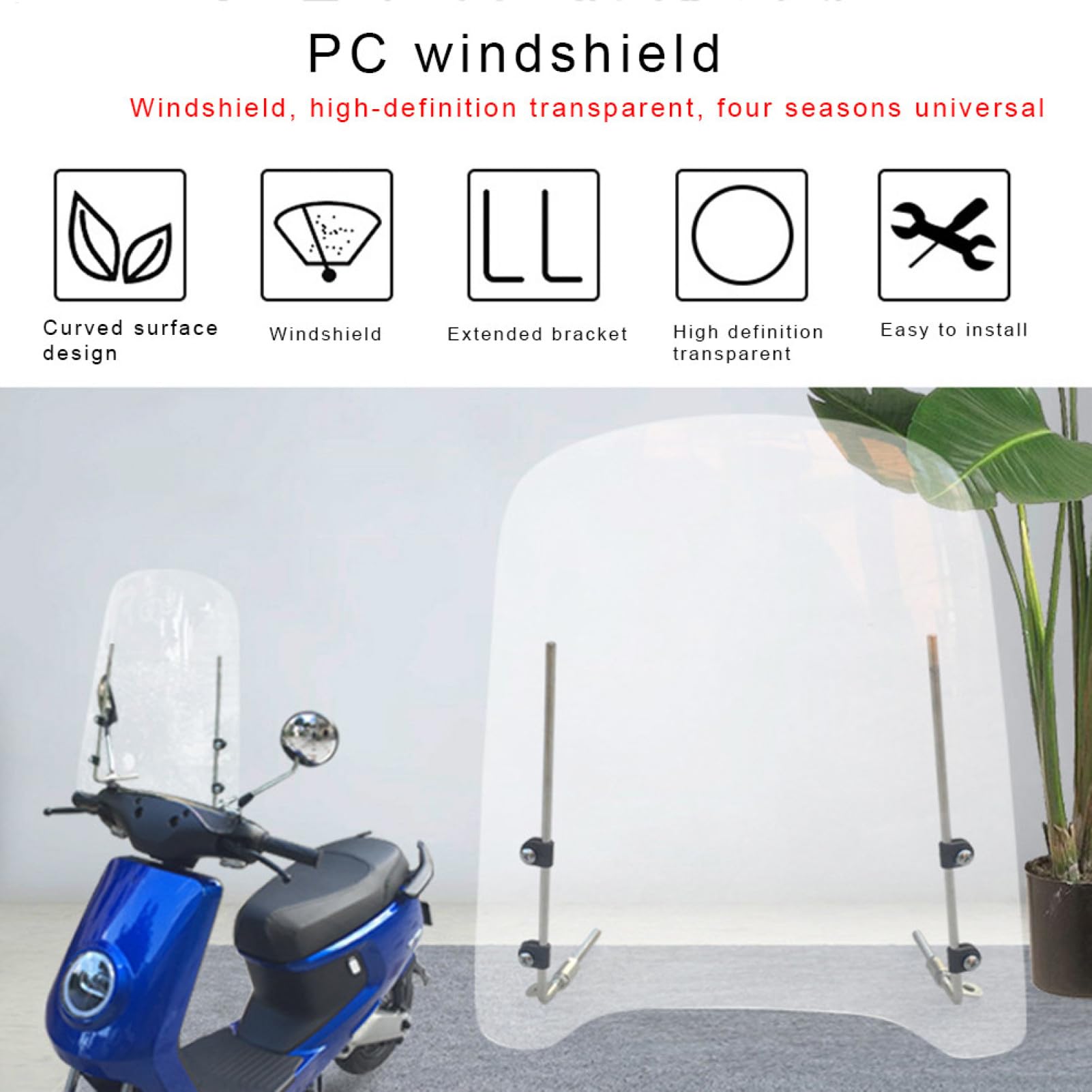 Pare-brise universel pour scooter – Pare-vent transparent HD, protection pour moto et cyclomoteur | Déflecteur Transparent pour Dirt Bike, protection réglable, accessoire d'équitation en plein air Com