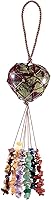 Vista 10 de mookaitedecor Adorno colgante en forma de corazón de obsidiana negra, 7 piedras curativas de chakras, borlas de cristal para decoración de automóvil