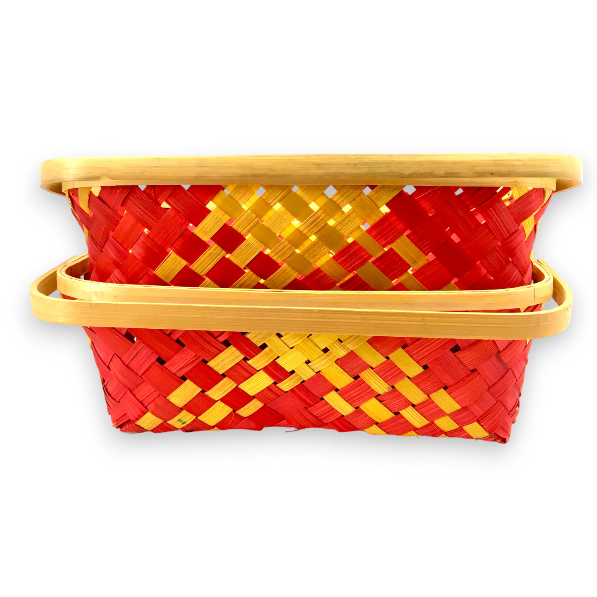 Handle cane bamboo basket for multipurpose uses natural brown wicker for hamper chocolate flower pooja cane basket. Set of 2 baskets. (Red) - Image 3 thumbnail