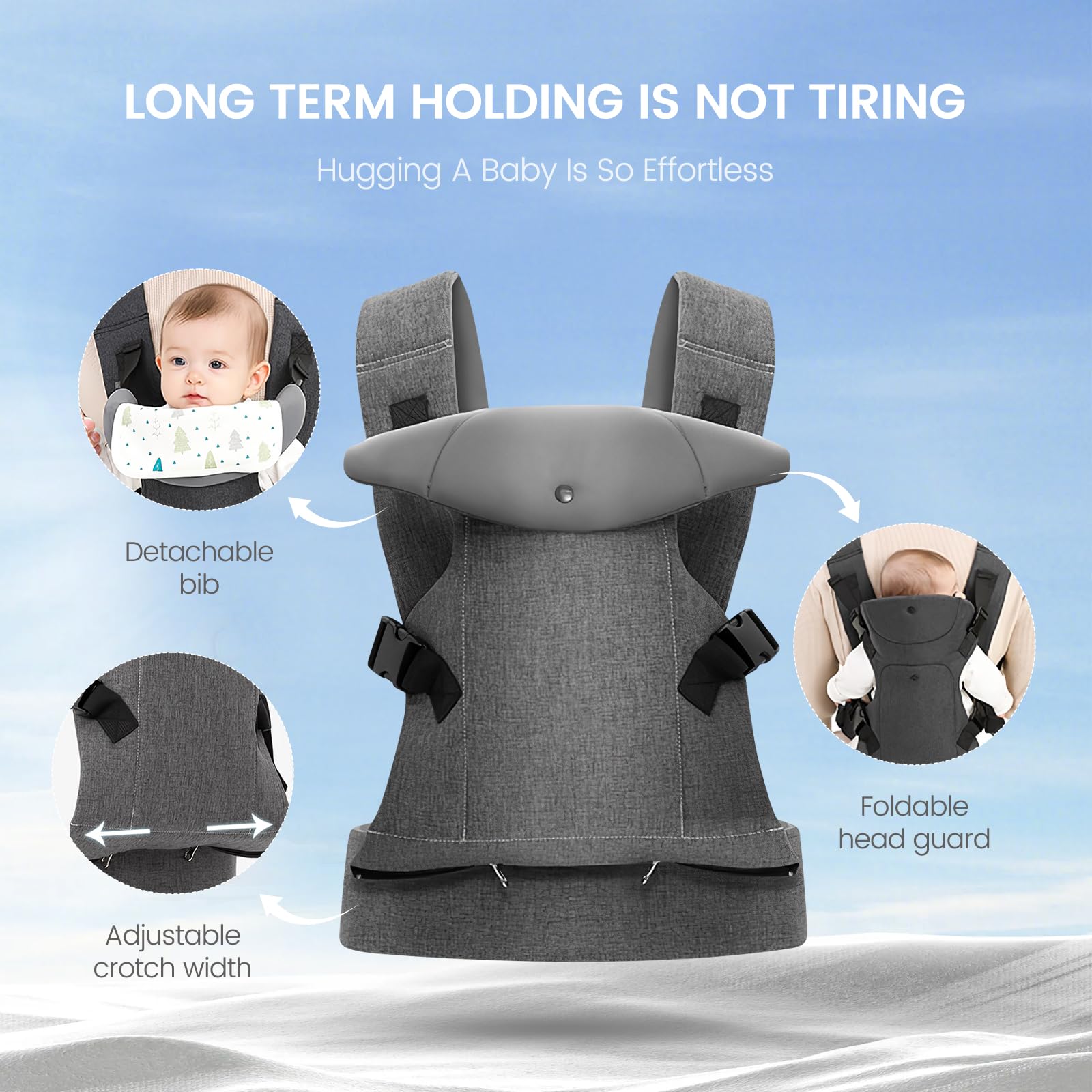 Babytrage, Baby Carrier for Newborns Trage Baby Ergonomische für Kleinkinder Tragetuch Baby Neugeborene mit verstellbarem Hüftgurt Schulterriemen Vorne und Hinten Tragen für 1-36 Monate (Grau)