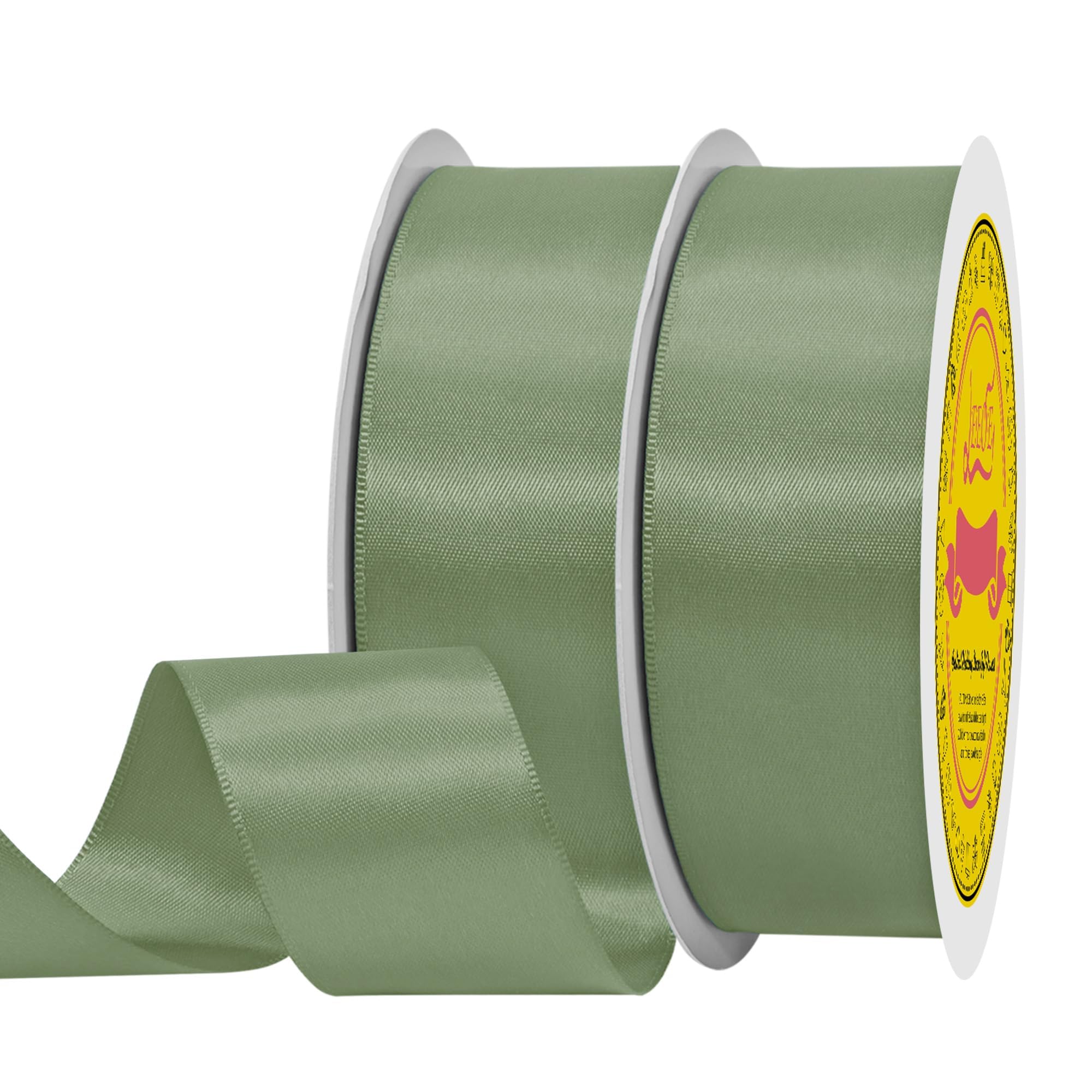 100 Yards Dusty Sage Green Satin Ribbon Polyester Ribbon for Gift Wrapping Very Suitable for Weddings Party Hair Bow Invitation Decorations and More（1-1/2 inch X 50Yards X 2 Roll）