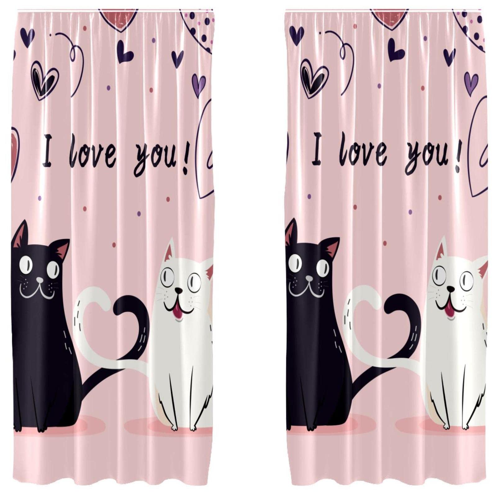 Cortinas de panel antioscuridad de gatos San Valentín juego de 2 paneles ligeros con bolsillo