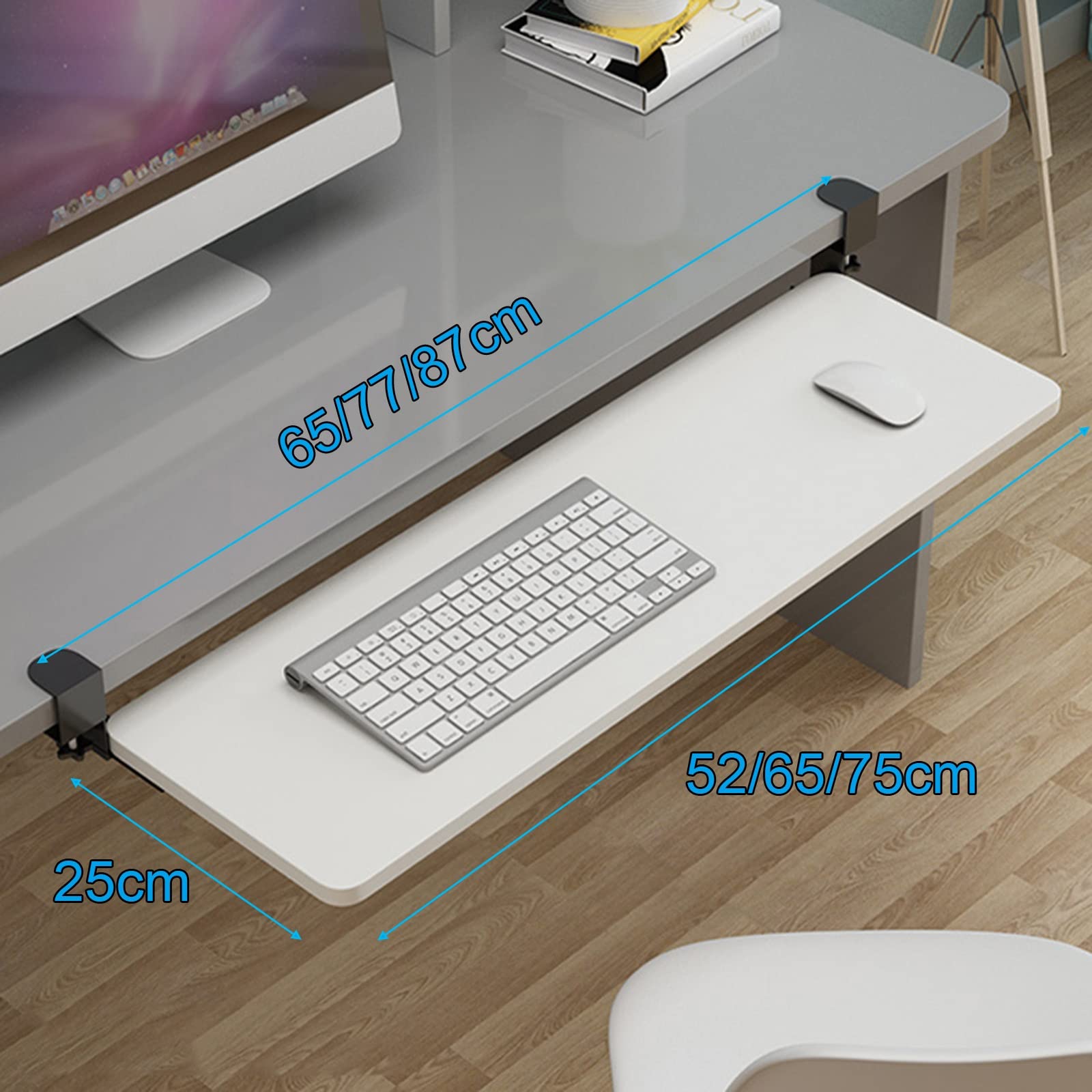 Plateau Clavier Sous Bureau Extra-Large 65,5 X 31,1 Cm – Glissière Robuste & Ergonomique Avec Pinces C Solides