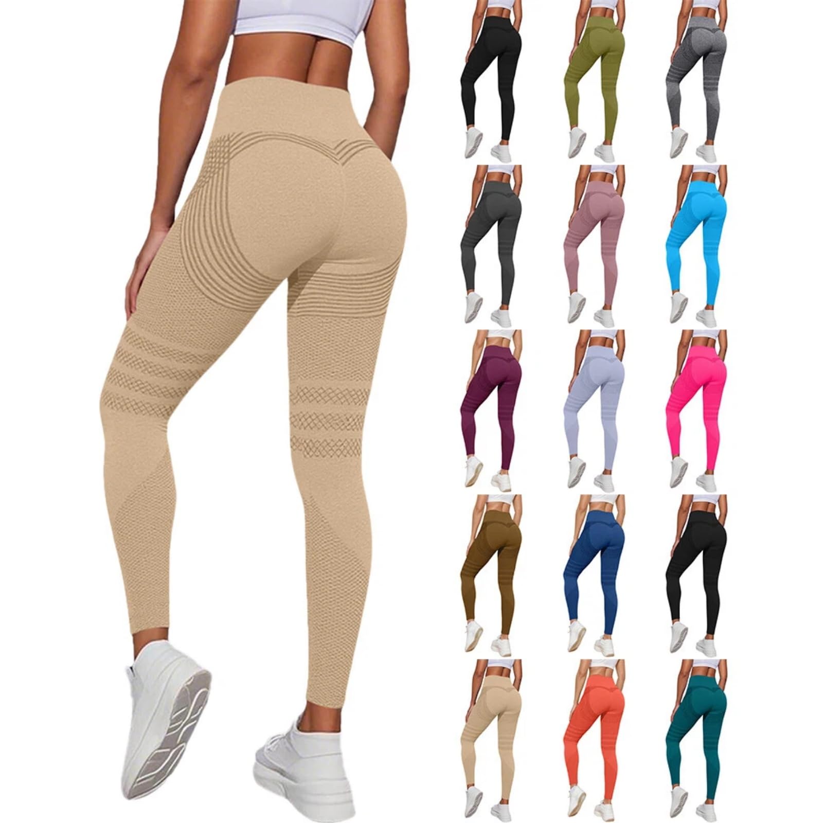 Coreex 3D Kompressionsleggins Damen LipöDem Cellulite Leggings Anti Cellulite Leggings Kompression Compression High Waist Push-Up Hosen Yoga Fitnesshose Lange Sporthose (Beige, XL)