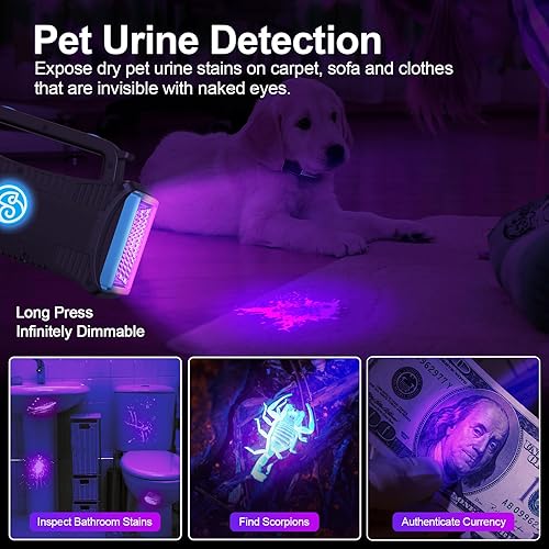 Miniatura 3 de Linterna recargable, linterna LED de capacidad de 15000 lúmenes extra grandes, linterna UV de espera ultra larga, luz negra, impermeable, con salida