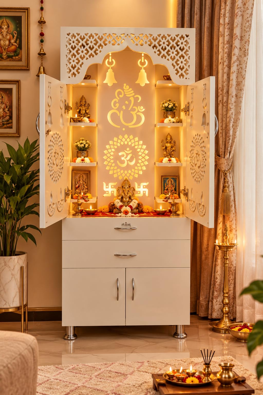 Big 145cm White Pre-Assembled Temple with LED Lights - Image 1