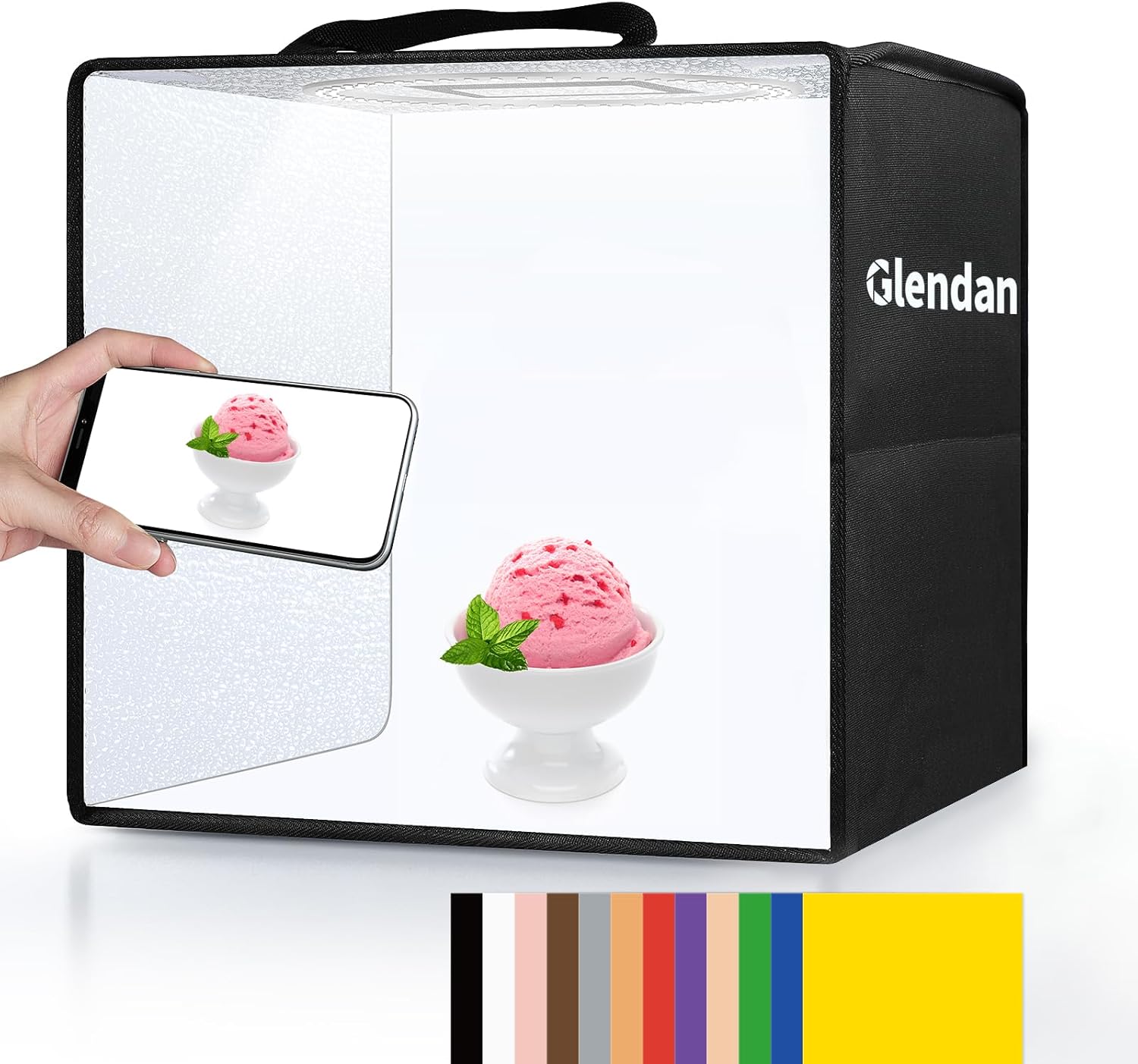 Glendan Photo Light Box Photography: 16"x12" Portable Photo Box with 112 LED Dimmable Lights - Folding Small Photo Booth Studio Box with 12 Color Backdrops for Jewelry Small Items Product Photography