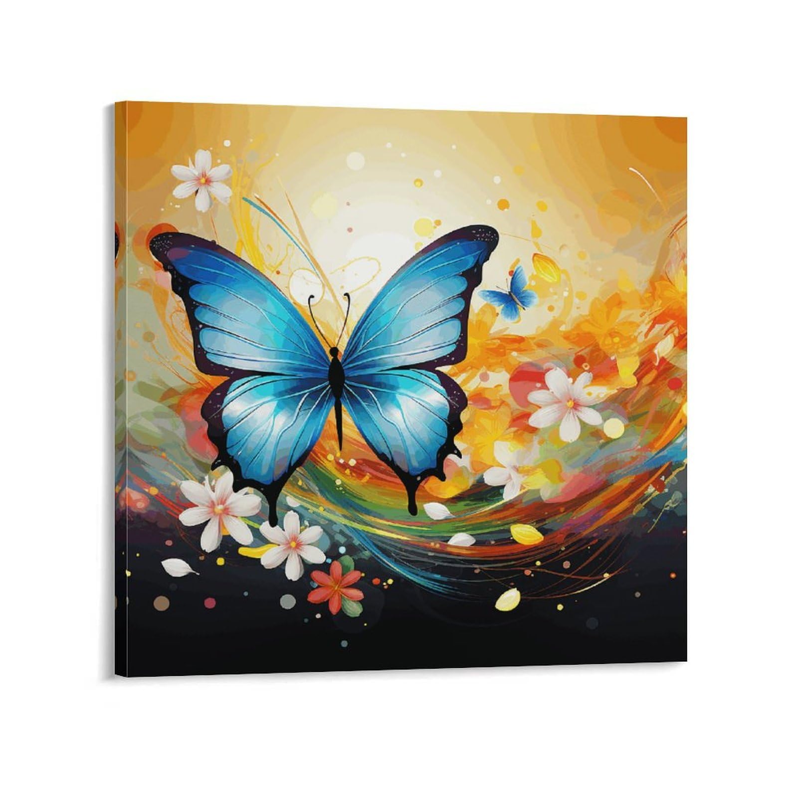 KLOPH Colorful with Butterfly Canvas Wall Art for Living Room 08x8inch Modern Artwork Painting for Bathroom Hanging Canvas Prints Aesthetic Wallart for Bedroom Kitchen Office Wall Decor