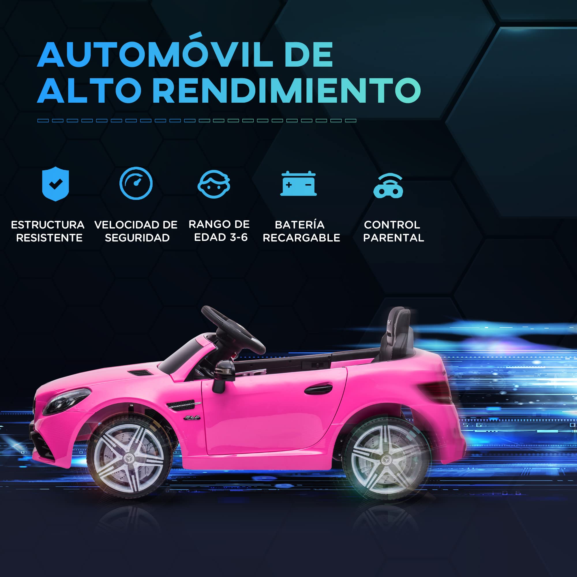 AIYAPLAY Mercedes SLC 300 Coche Eléctrico 12V Niños +3 Años Mando a Distancia 2,4G Rosa