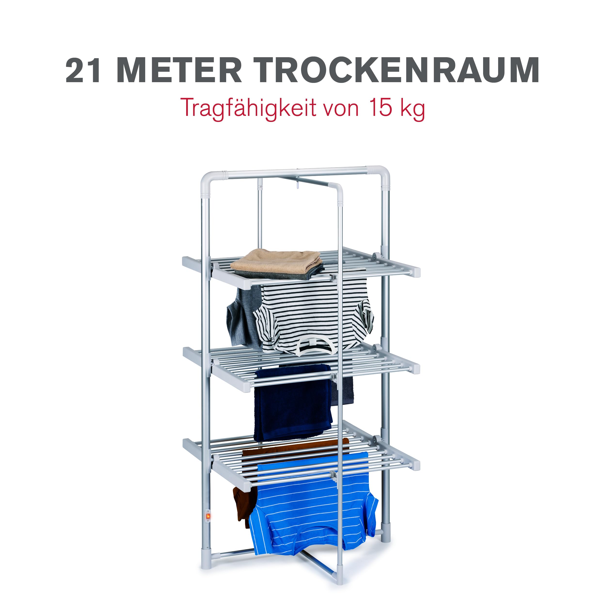 Dirt Devil Elektrischer Wäscheständer - Turmwäscheständer - Trockenturm - 230V - 21 m - 30 Stangen, Grau