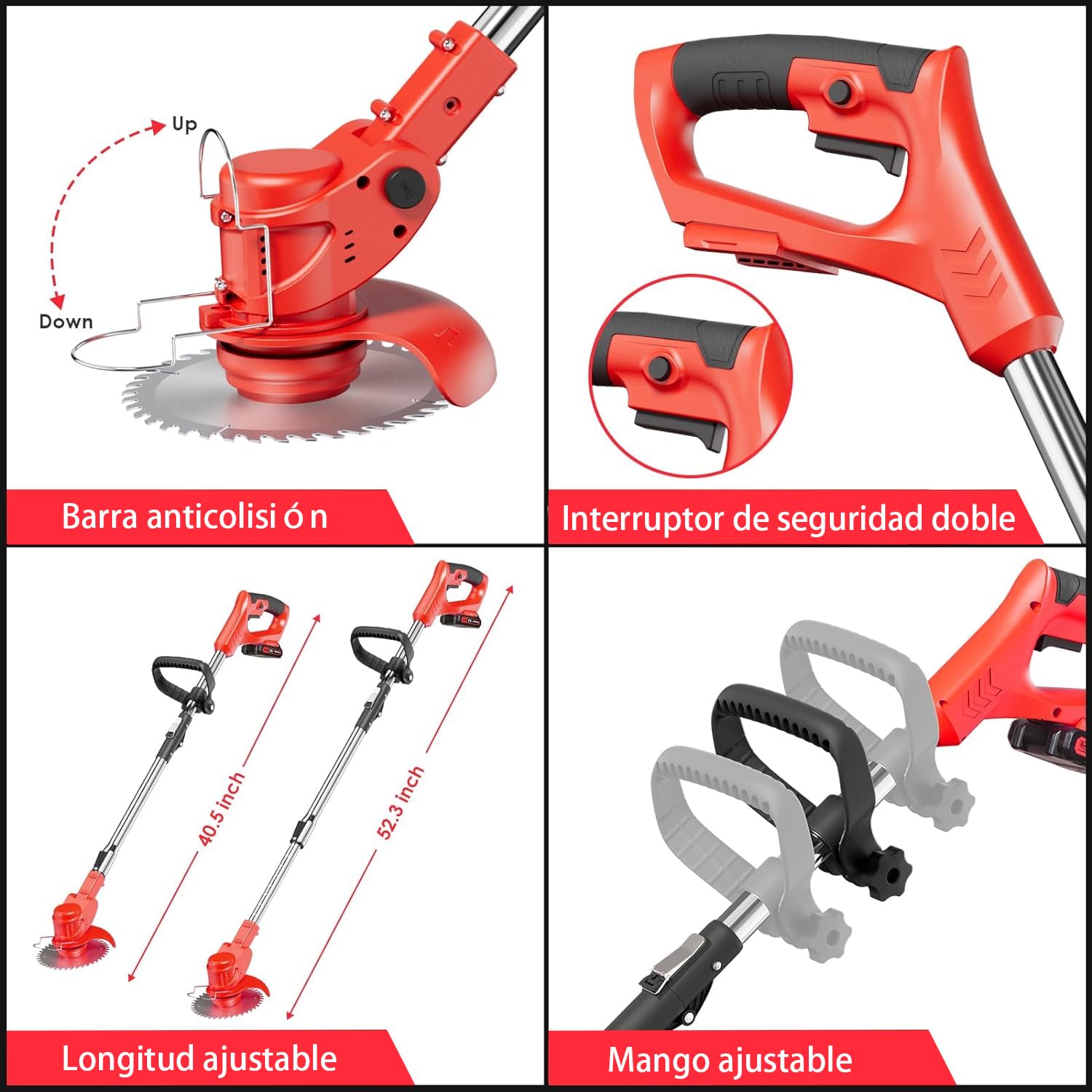 Desbrozadora electrica, Desbrozadora a Batería, Desbrozadora Viene con 2 baterías de 2.0 Ah y 3 Cuchillas.Cortabordes Bateria Adecuado para césped de jardín.