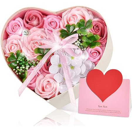 Amazon Pknoclan ソープフラワーギフトボックス ピンクバラ石鹸花 母の日プレゼント 誕生日贈り物 記念日 お祝い バレンタインデー ホワイトデー メッセージカード付き 造花 オンライン通販