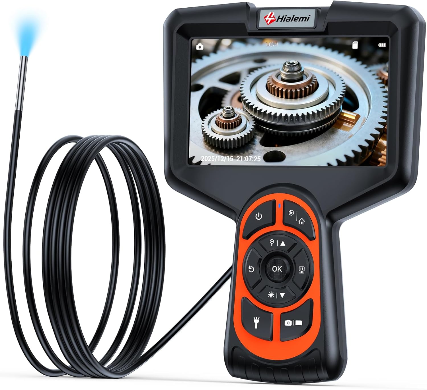 3.9mm Borescope, 5" IPS Screen 1080P Endoscope Camera with Light, Inspection Camera, 5FT Semi-Rigid Snake, IP67 Waterproof Industrial Borescope for Automotive Engine Aircraft Mechanic Tools