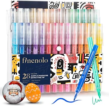 28 Colors Fine Tip Acrylic Paint Markers, Quick Dry Permanent Paint Pens for Rock, Ceramic, Wood, Canvas, Glass and Fabric Painting, Water Based Ideal for Crafts, Card Making and DIY Art Supplies
