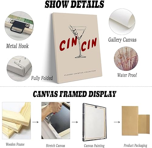 Miniatura 2 de Póster de cóctel de Cin Cin Cin Arte de pared retro de Martini para decoración de cocina o carrito de bar, elegante obra de arte de alegría para