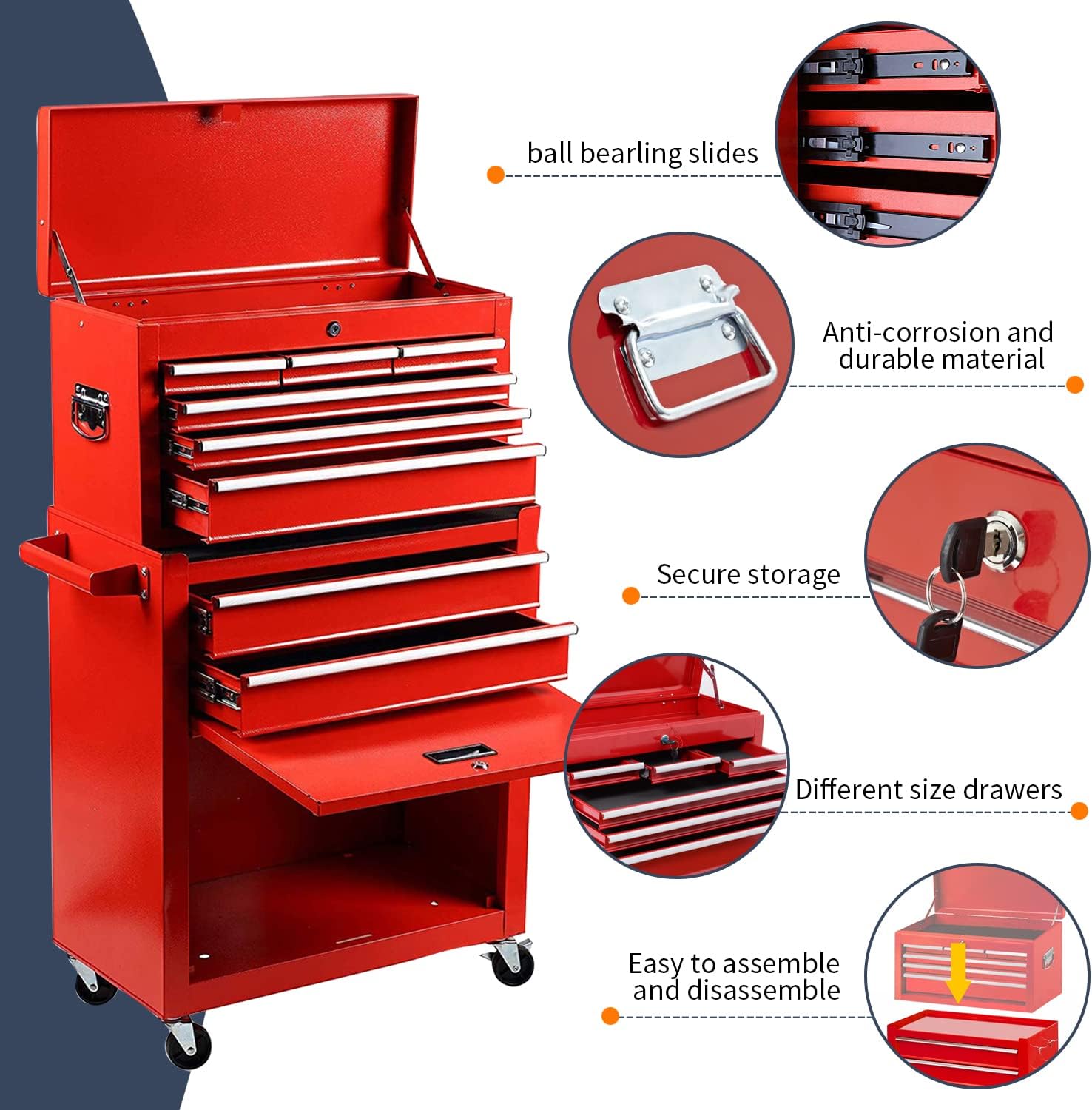 Buy 8Drawer Rolling Tool Chest&Removable Tool Box, Tool Box Organizer
